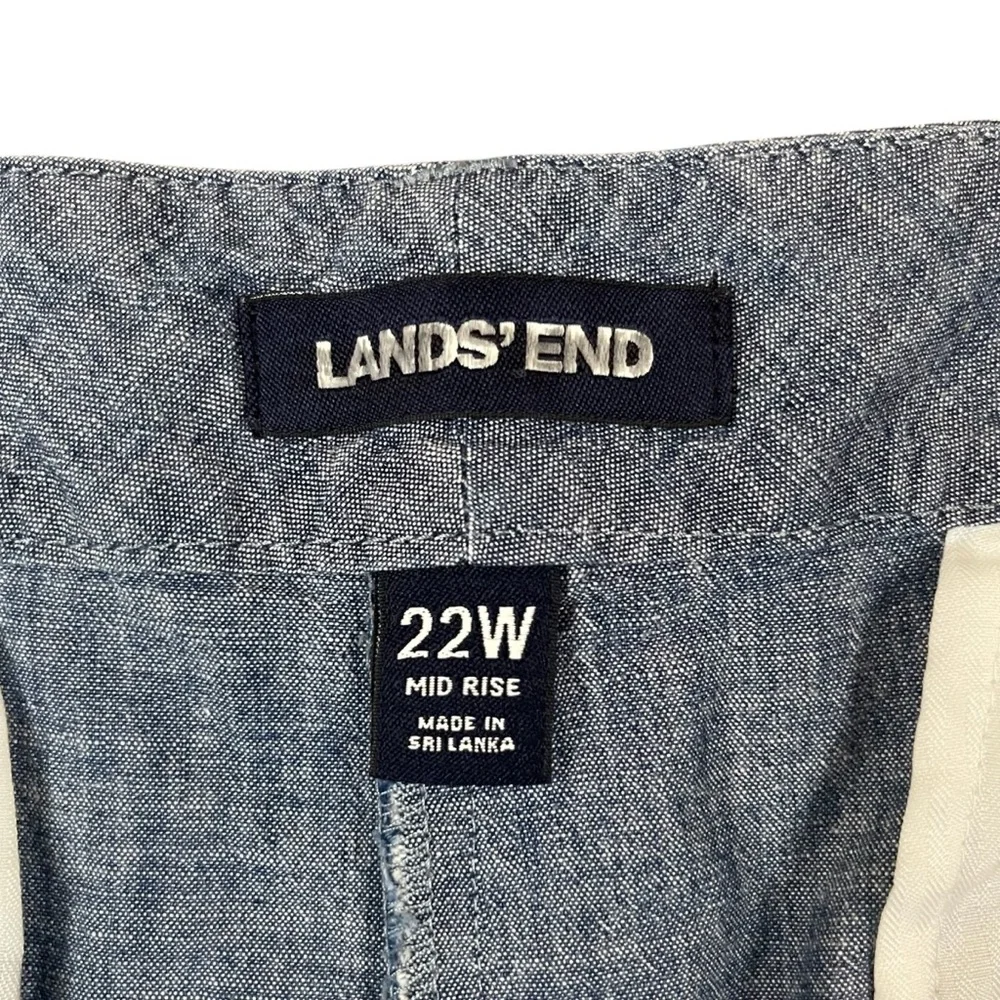 Lands’‎ End Women’s 22W Blue Chambray Cotton Mid Rise Walking Shorts Plus Size